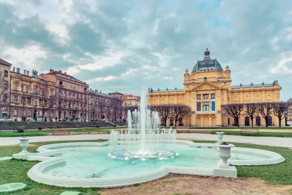 Fountains outside of the King Tomislav Square in Zagreb, one of the best places to visit in Croatia