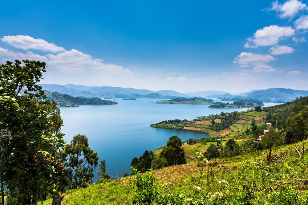 Lake landscape showing the natural beauty of Uganda in remote areas