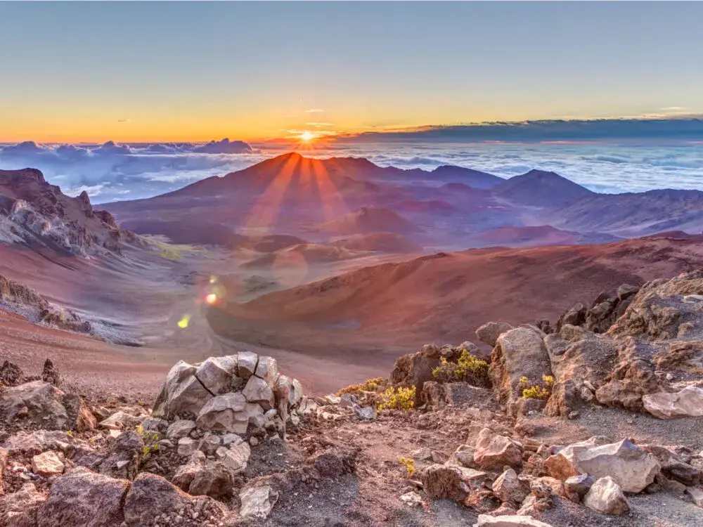 View of a sunrise on Haleakala crate during the best time to visit Maui