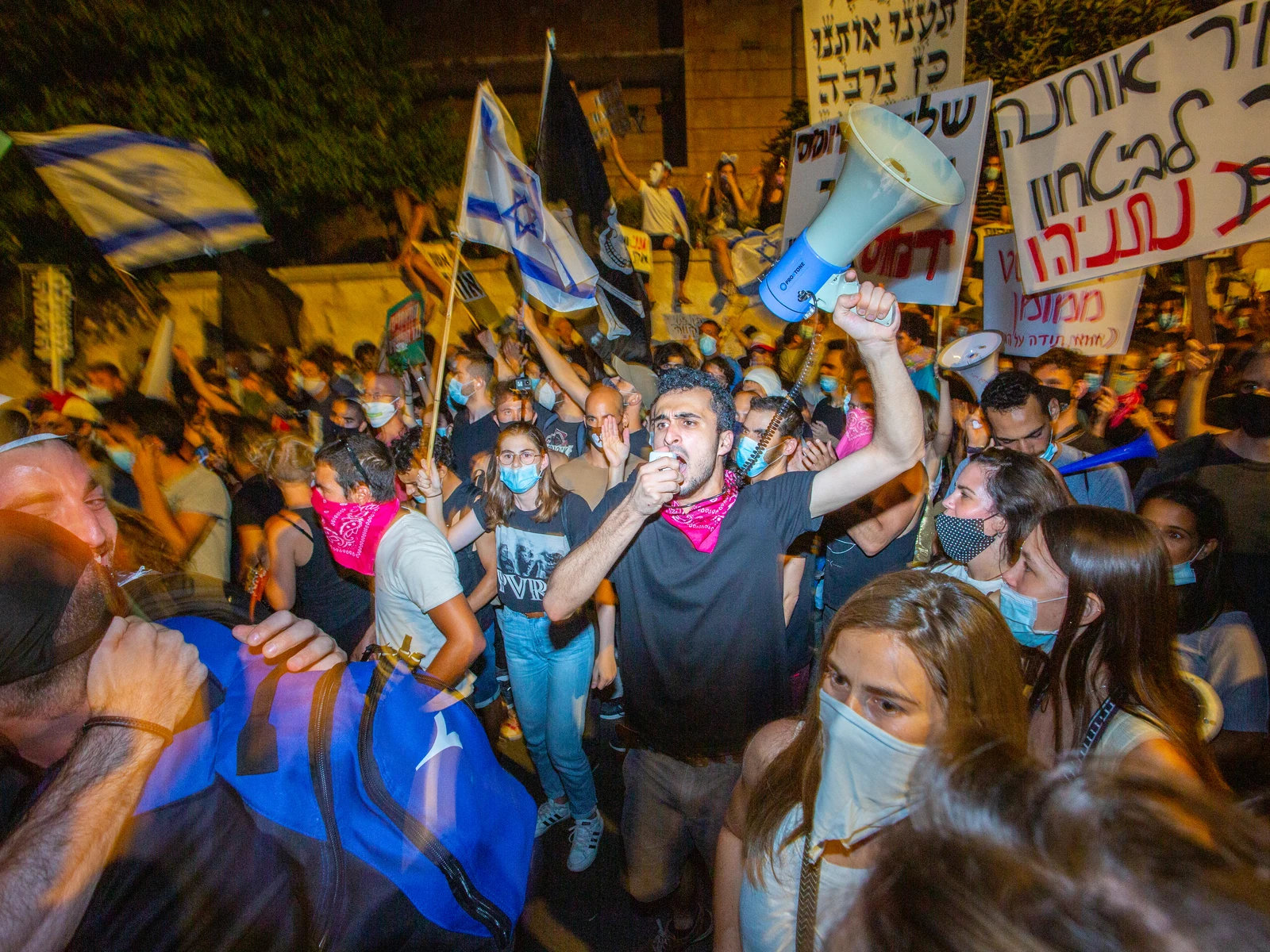 Jerusalem/Israel, August 1, 2020: Thousands of demonstrators gathered in front of the official residence of Israeli Prime Minister Benjamin Netanyahu, pictured for a piece on Is Israel Safe