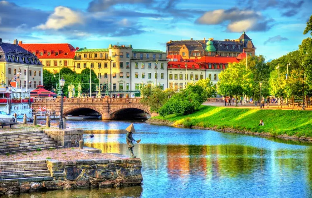 View of canal in the historic Gothenburg city during the overall best time to visit Sweden