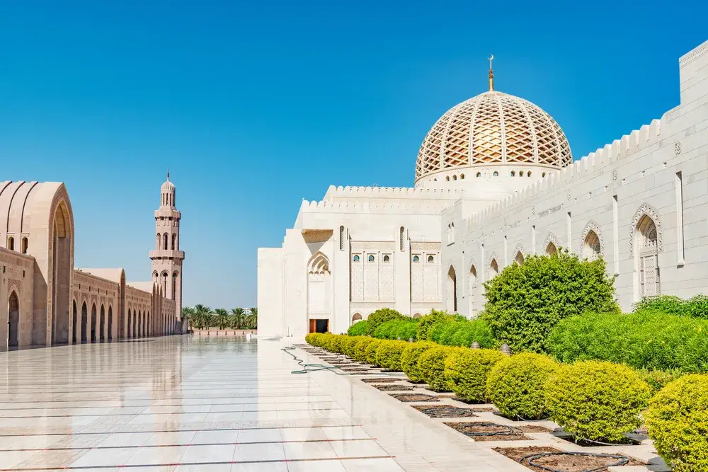 The Sultan Qaboos Grand Mosque in Muscat pictured during the least busy time to visit Oman