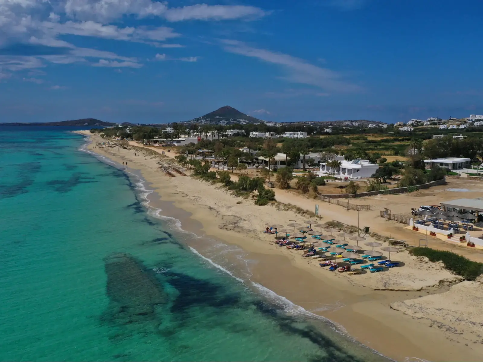 Drone shot of a breathtaking beach in Greece, Porto Katsiki, one of the best beaches in Greece, Naxos
