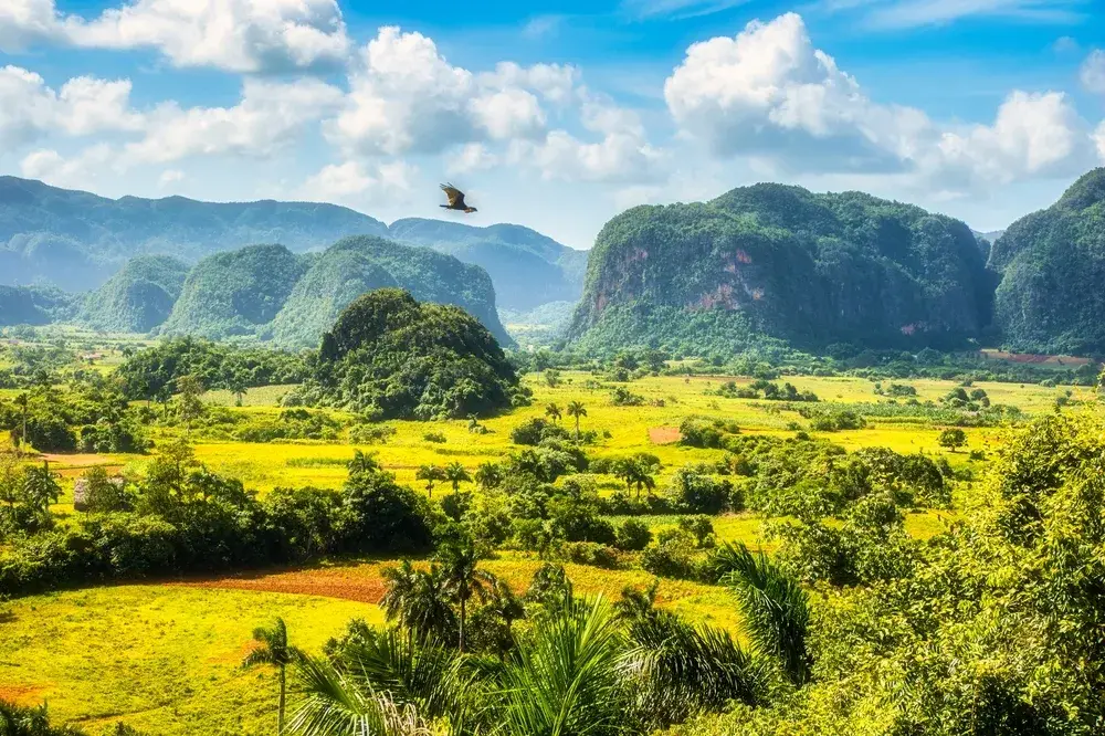 Scenic view of Unesco Valley in Vinales during the wet season, the cheapest time to visit Cuba