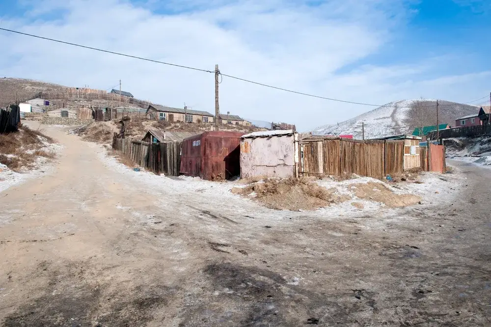 Icy roads of Ulan Bator pictured for a piece on is Mongolia Safe to Visit featuring the slum on a clear day