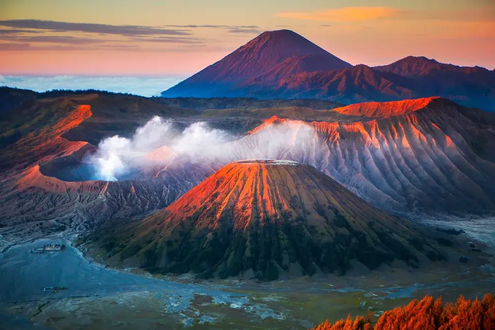 Mt. Bromo pictured at dusk during the best time to go to Indonesia