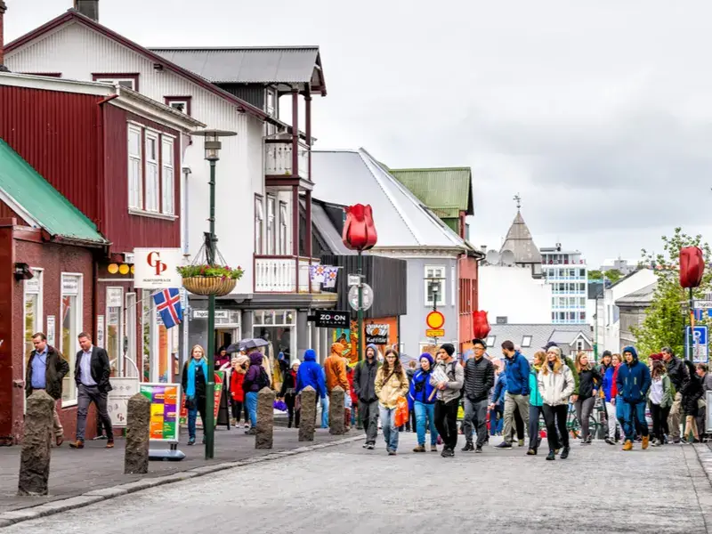 Reykjavik street pictured during one of the worst times to visit Iceland